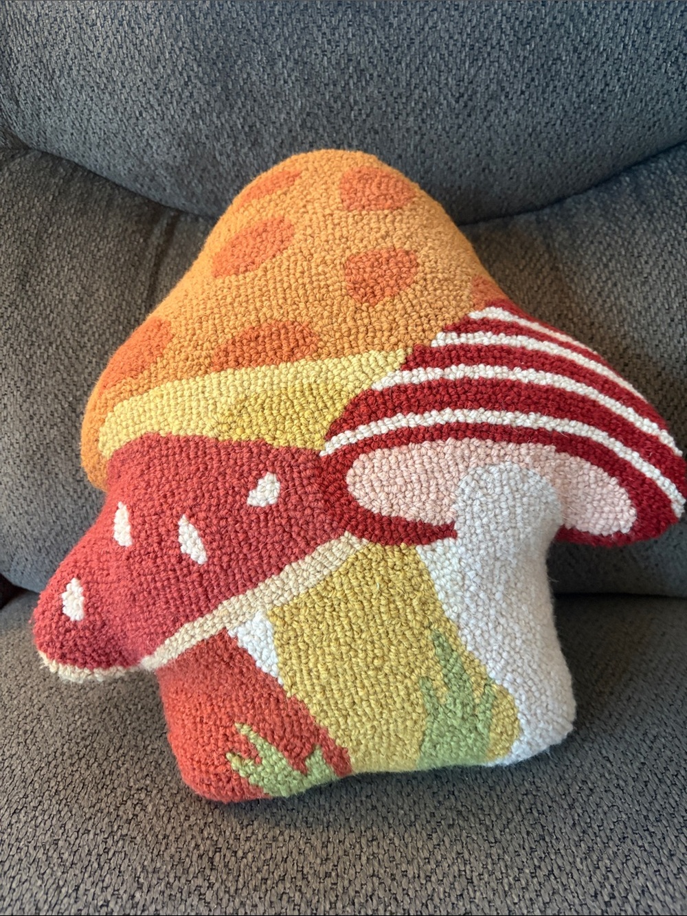 Whimsical Mushroom Hook Pillow - Orange & Red